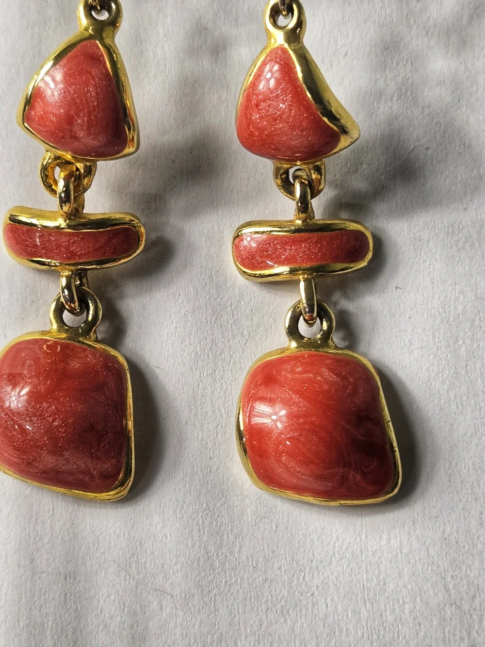 Vintage Gold-Tone Orange Enamel Dangle Earrings